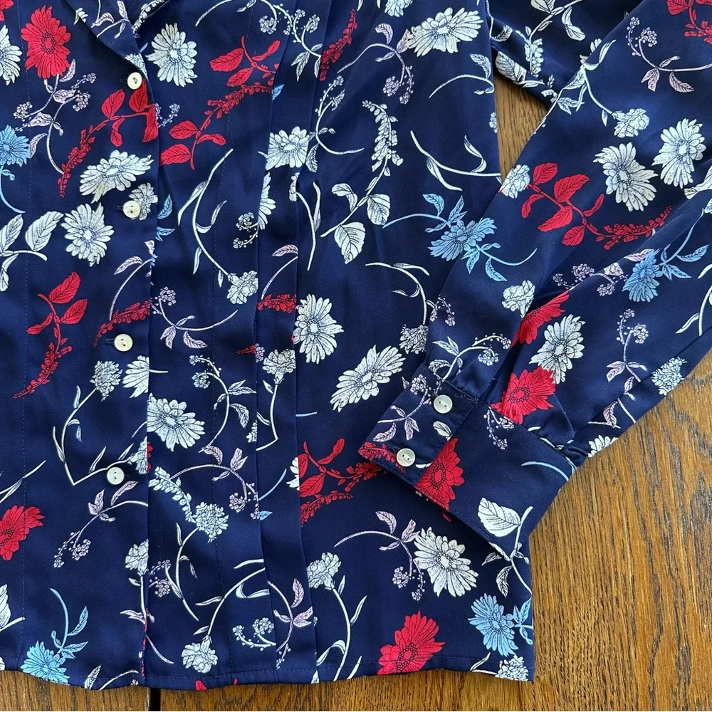 Nanette Lepore Chiffon Floral Print Pleated Top Career Blouse Women's Size M - Picture 7 of 16